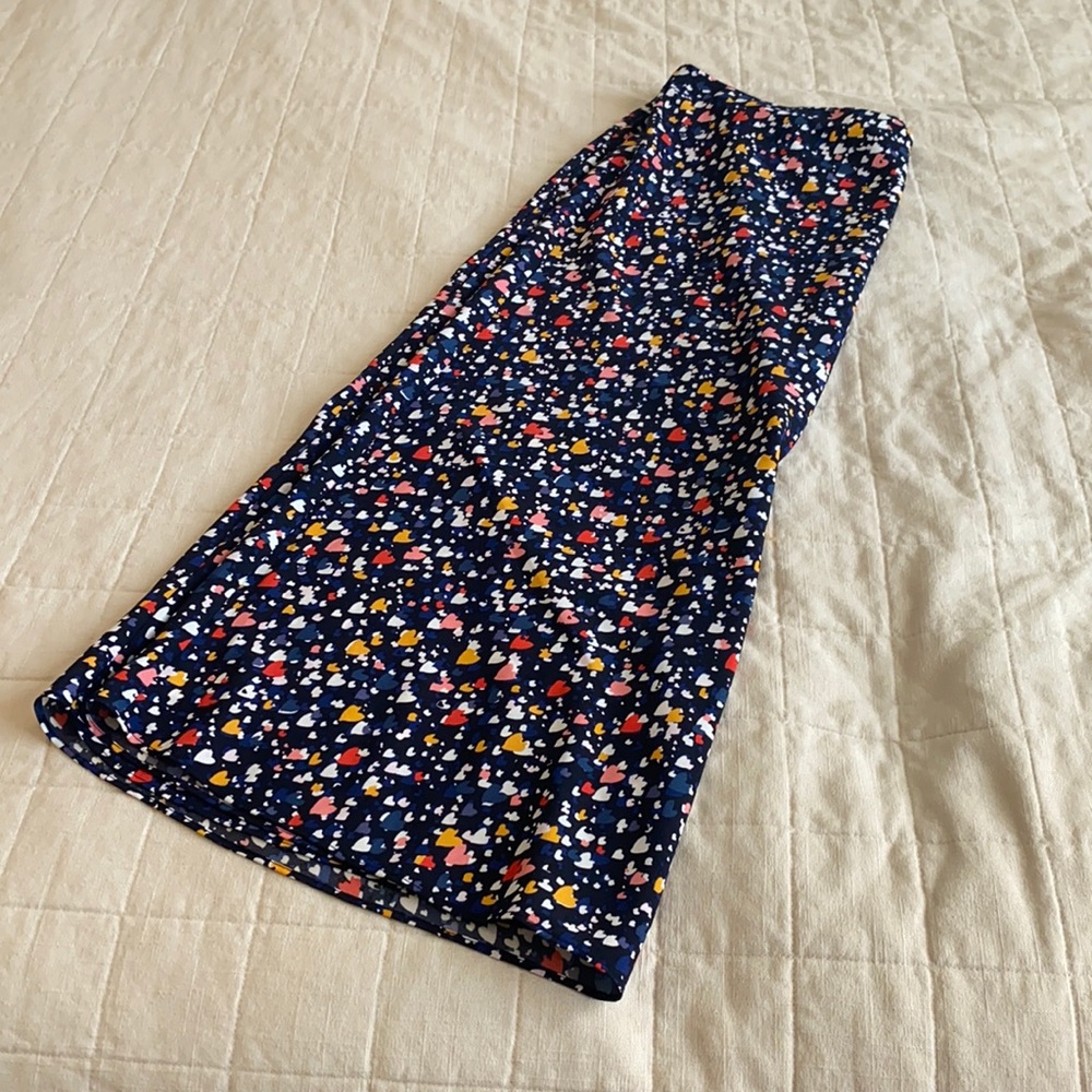 Loft Navy Heart Pattern Midi Skirt